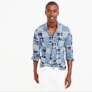 J. Crew Indian Madras Patchwork Long Sleeve Button Down Shirt Large Slim Fit